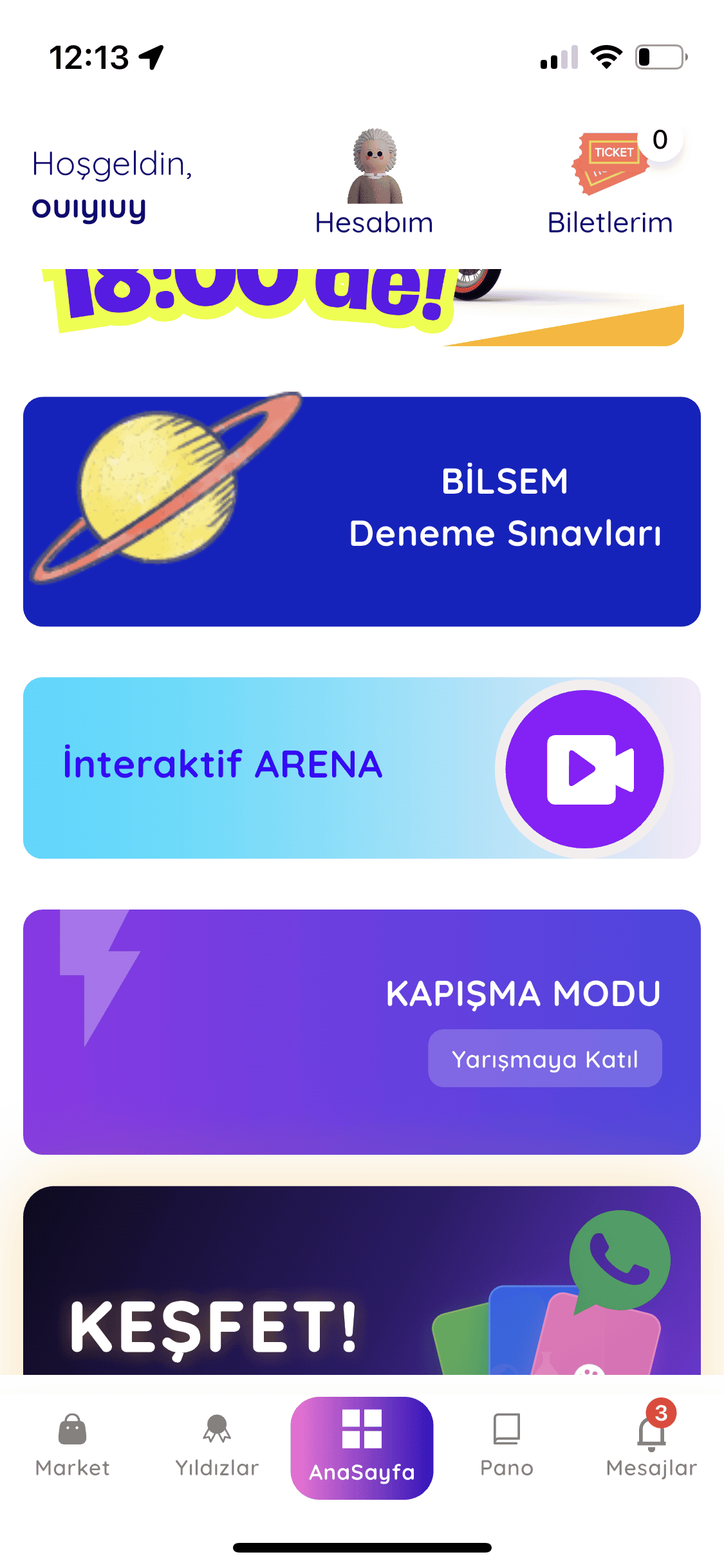 Ana ekranda İnteraktif Arena butonu