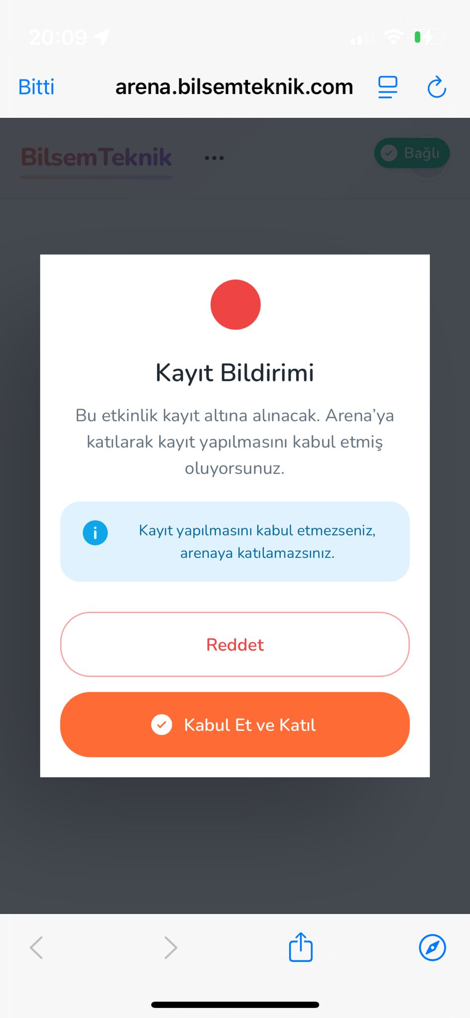 Kayıt bildirimi onay ekranı